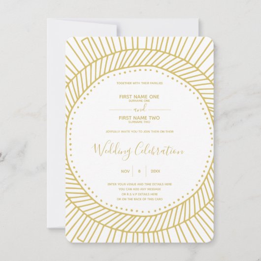 Art nouveau gold and white bruiloft call kaart (Voorkant)