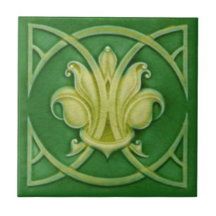 Art Nouveau Gothic Green Fleur de Lis Repro Tile Tegeltje