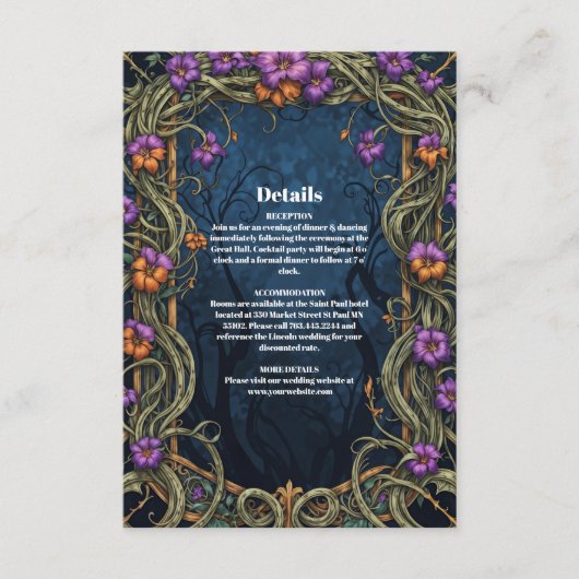 Art Nouveau Gothic Halloween bruiloft Informatiekaartje (Voorkant)