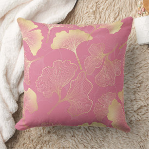 Art Nouveau Gouden Ginkgo Blad Blush Patroon Kussen