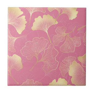 Art Nouveau Gouden Ginkgo Blad Blush Patroon Tegeltje