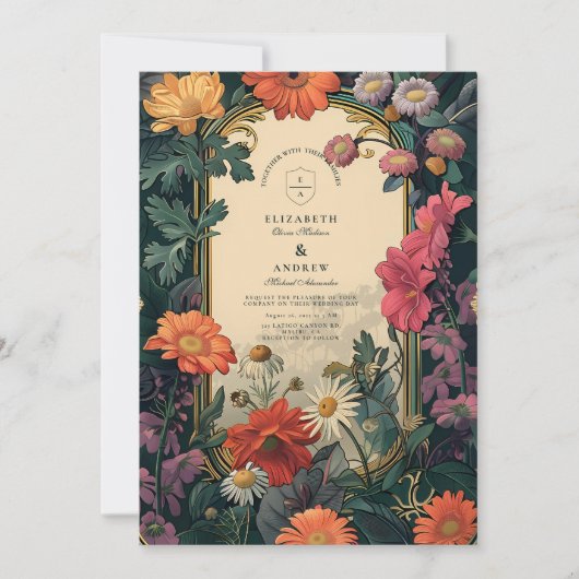 Art Nouveau Gouden Lijst bruiloft Kaart (Voorkant)