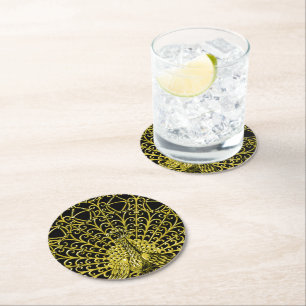 Art Nouveau gouden pauw Ronde Kartonnen Onderzetter