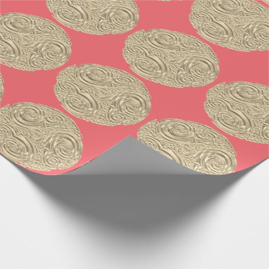 Art nouveau gouden perzik metallic look abstract cadeaupapier (Hoek)
