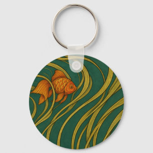 Art Nouveau Goudvis Sleutelhanger