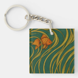 Art Nouveau Goudvis Sleutelhanger