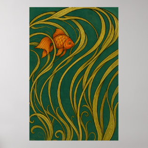Art Nouveau Goudvis Vouwkaart Poster