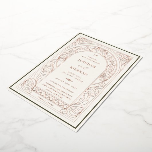 Art Nouveau Green Arch Bruiloft Folie Uitnodiging (Gedraaid)