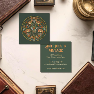 Art Nouveau Green Cream Vierkante Visitekaartje