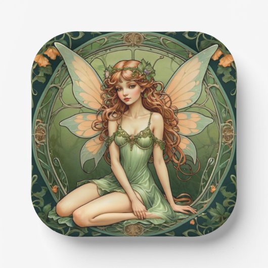 Art Nouveau Green Fairy Paper Bord (Voorkant)
