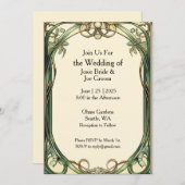 Art Nouveau groen goud bruiloft uitnodiging (Voorkant / Achterkant)