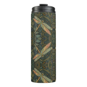 Art nouveau groene gouden libel thermosbeker