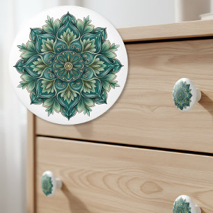 Art Nouveau Groene Medaillon Keramische Knop