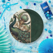 Art Nouveau Groene Smaragd  Peacock Bruiloft Papieren Bordje (Feest)