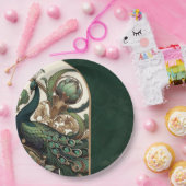 Art Nouveau Groene Smaragd  Peacock Bruiloft Papieren Bordje (Feest)