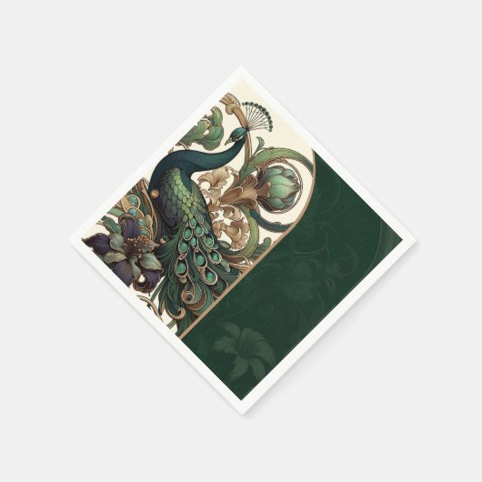 Art Nouveau Groene Smaragd Peacock Bruiloft Servet (Hoek)