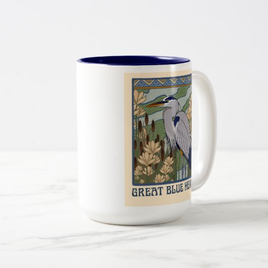 Art Nouveau Grote Blauwe Heron Mok (Voorkant rechts)
