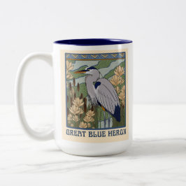 Art Nouveau Grote Blauwe Heron Mok