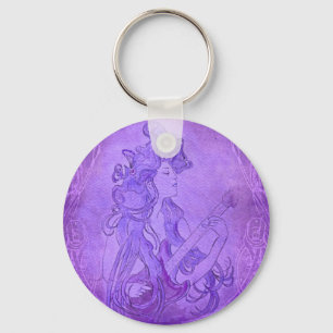 Art Nouveau Guitar Girl  Paars Sleutelhanger