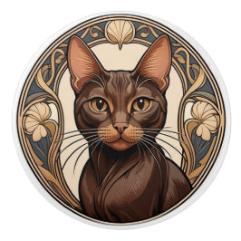 Art Nouveau Havana Brown Cat Keramische Knop
