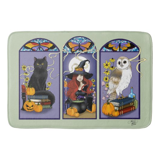 Art Nouveau Heks Uil Kat Halloween Badmat (Voorkant)