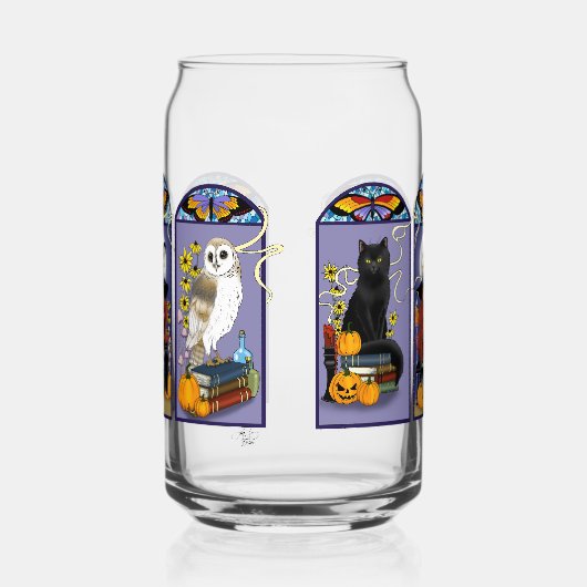 Art Nouveau Heks Uil Kat Halloween Blikvorm Glas (Links)