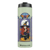Art Nouveau Heks Uil Kat Halloween Thermosbeker (Voorkant)