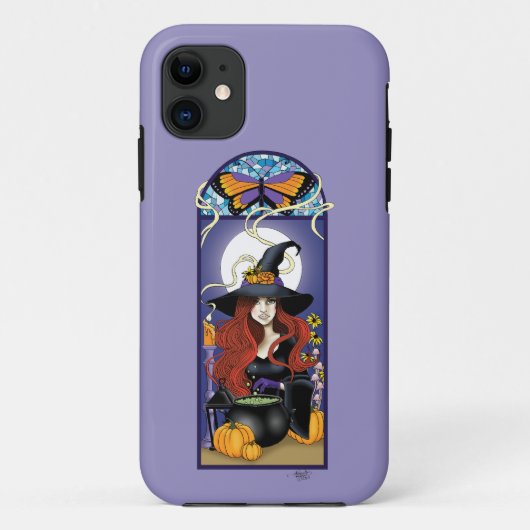 Art Nouveau Herfst Heks Pompoenen Paarse Maan Case-Mate iPhone Case (Achterkant)