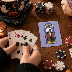 Art Nouveau Herfst Heks Pompoenen Paarse Maan Pokerkaarten