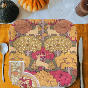 Art nouveau herfstbomen en herten Vintage herfst Papieren Bordje