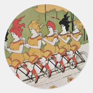  Art Nouveau-Hoesje, met een Tandem-fiets Ronde Sticker