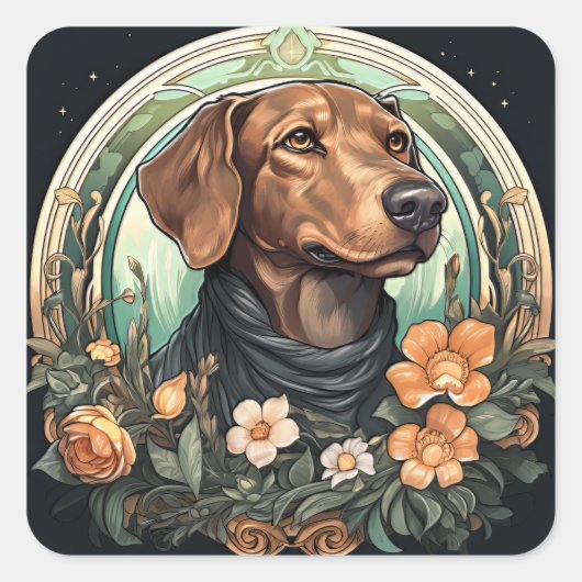 Art Nouveau Hond Vierkante Sticker (Voorkant)