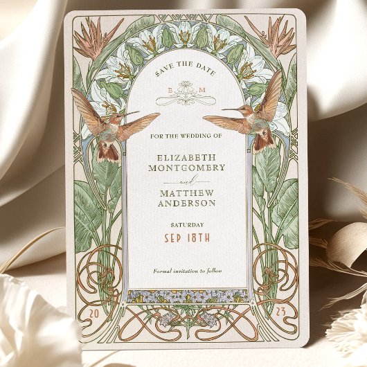 Art Nouveau Hummingbird Save the Date Kaart