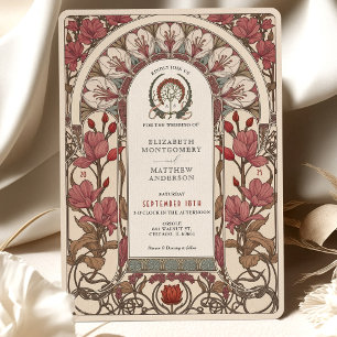 Art Nouveau Huwelijk Bourgondië en Ivoren Bloemen Kaart