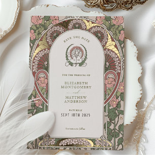Art Nouveau Huwelijk Gouden Accenten Save The Date Folie Uitnodiging