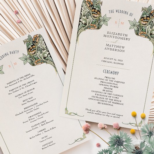  Art Nouveau huwelijksprogramma Kaart