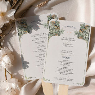 Art Nouveau huwelijksprogramma Kaart Handwaaier