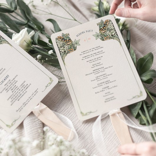 Art Nouveau huwelijksprogramma Kaart Handwaaier