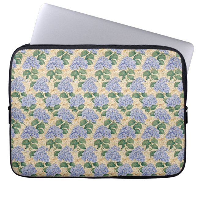 Art Nouveau Hydrangea Pattern with Dragonflies Laptop Sleeve (Voorkant)