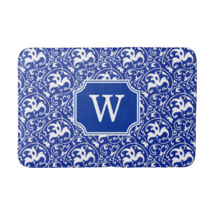Art Nouveau Ikat - Cobalt Blue en White Badmat