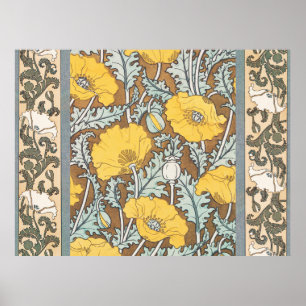 Art Nouveau-illustratie van gele papaverbloem Poster