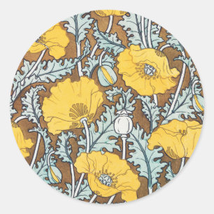 Art Nouveau illustratie van gele papaverbloem Ronde Sticker