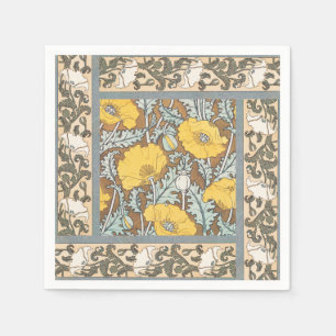 Art Nouveau illustratie van gele papaverbloem Servet