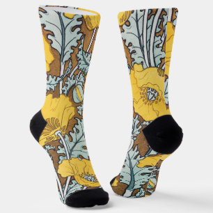 Art Nouveau-illustratie van gele papaverbloem Sokken