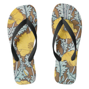 Art Nouveau-illustratie van gele papaverbloem Teenslippers