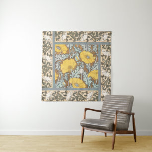 Art Nouveau-illustratie van gele papaverbloem Wandkleed