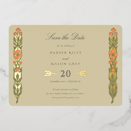 Art Nouveau inspiré Enregistrer la carte Date (Recto)