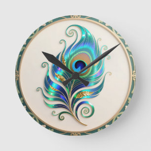 Art Nouveau Iridiserende Pauwveer Ronde Klok