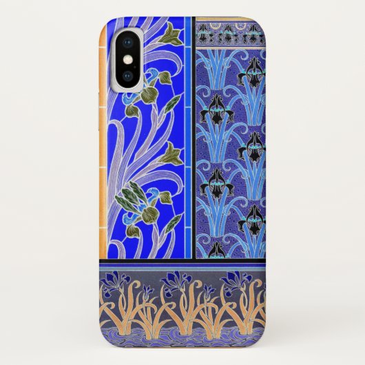 Art nouveau iris bloem elegant blauw verneuil Case-Mate iPhone case (Achterkant)