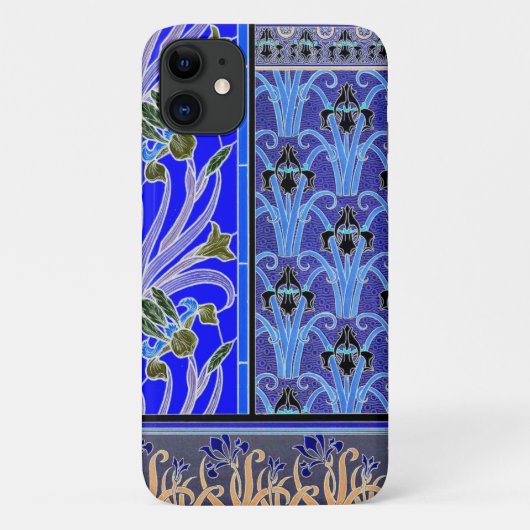 Art nouveau iris bloem elegant  blauw zwart Case-Mate iPhone case (Achterkant)
